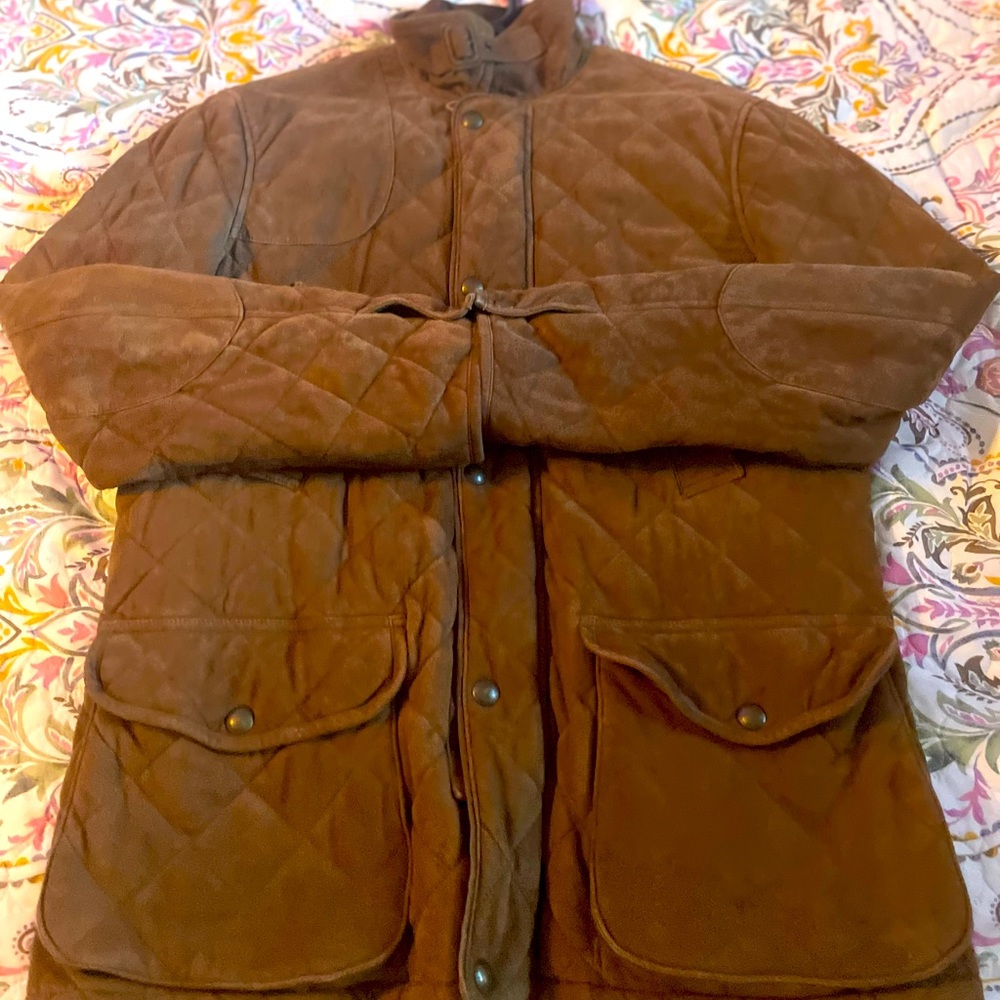 Ralph Lauren Belted Quilted Suede Car Coat
